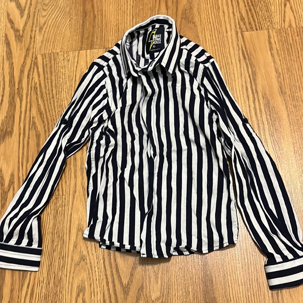 Navy and white pin stripe dress shirt